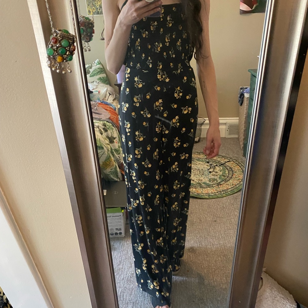 Floral open back jumpsuit